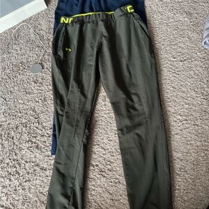 Under Armour Olive Green Track Pants with Neon Yellow Accents